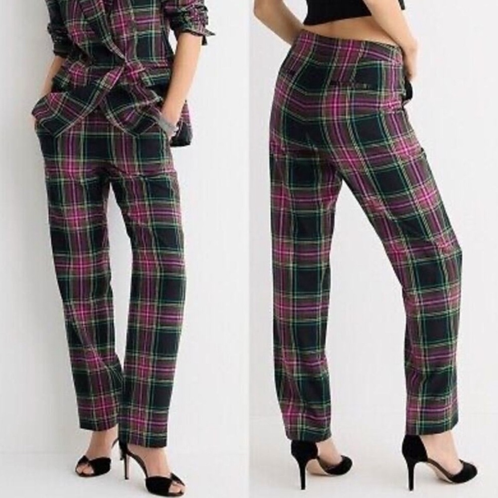 J CREW Kate Straight Leg Pants Stewart Tartan Plaid Trousers Preppy Wool Blend 0